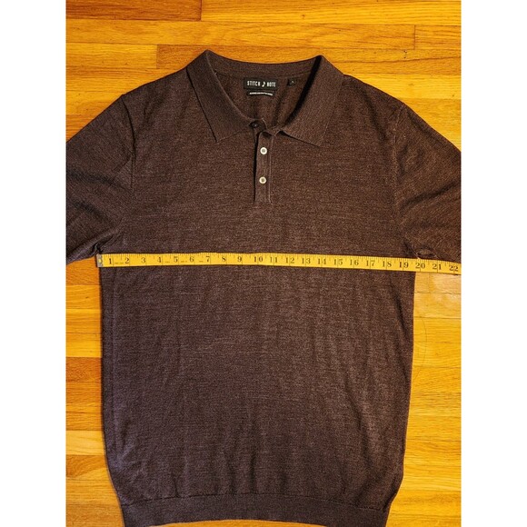 Stitch Note L Merino Wool Polo Sweater Brown Quiet Luxury Grandpa Core Short - Picture 6 of 9